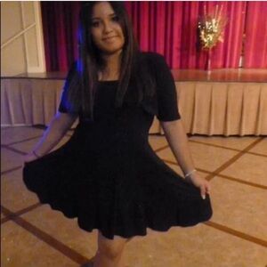 Vintage R&M Richards Fit & Flare Navy Blue Formal Dress With Blue Sparkles L 12P